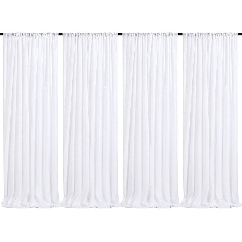 QueenDream White Sequin Backdrop Curtain 4 Pack 2ft x 8ft Backdrop Birthday Party Backdrop Wedding Ceremony Background - Image 1